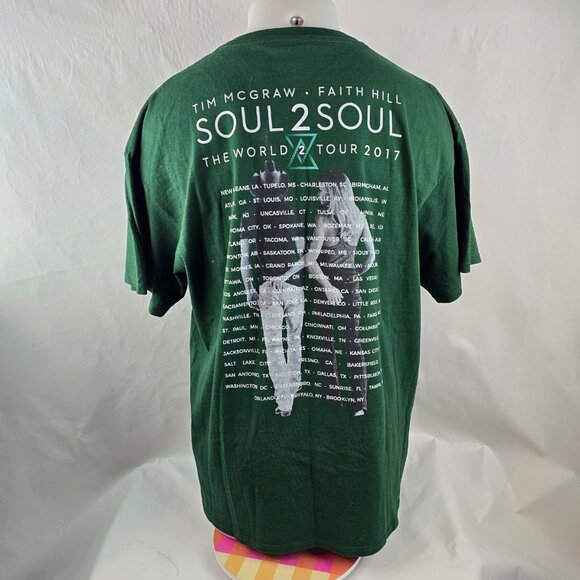 Tim McGraw Faith Hill Soul2Soul Tour 2017 T Shirt Men XL Green Graphic Tee Music - Picture 5 of 7